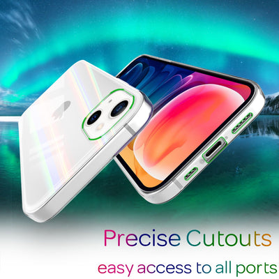 NALIA Klares Hartglas Case kompatibel mit iPhone 13 Hülle, Transparent Regenbogen Effekt Anti-Gelb Robust Tempered Glass & Silikon Bumper, Holografisch Bunt Glänzende Handyhülle Cover Durchsichtig Default Title NALIA Protective Hülle