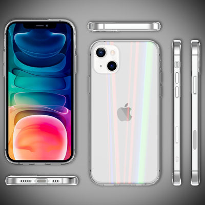 NALIA Klares Hartglas Case kompatibel mit iPhone 13 Hülle, Transparent Regenbogen Effekt Anti-Gelb Robust Tempered Glass & Silikon Bumper, Holografisch Bunt Glänzende Handyhülle Cover Durchsichtig Default Title NALIA Protective Hülle