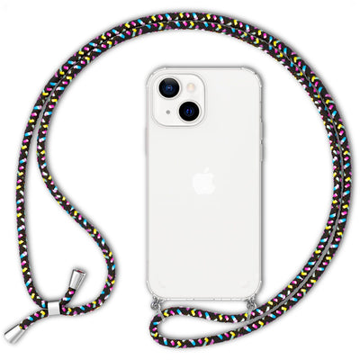 NALIA Handykette für iPhone 13 – Transparentes Hybrid-Case & Band – HANGIT (Anti-Gelb Rückseite & Verstellbar) – Marke aus Berlin Schwarz Bunt NALIA Transparente Hülle