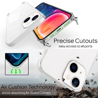 NALIA Handykette für iPhone 13 – Transparentes Hybrid-Case & Band – HANGIT (Anti-Gelb Rückseite & Verstellbar) – Marke aus Berlin Schwarz Bunt NALIA Transparente Hülle