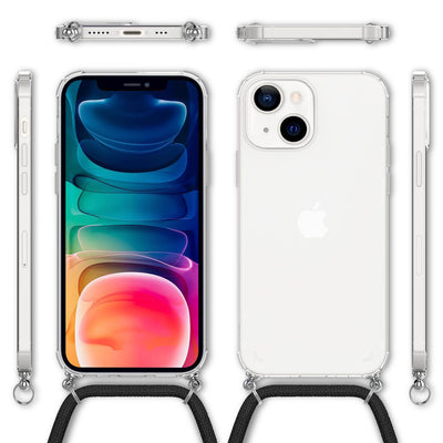 NALIA Handykette für iPhone 13 – Transparentes Hybrid-Case & Band – HANGIT (Anti-Gelb Rückseite & Verstellbar) – Marke aus Berlin Schwarz NALIA Transparente Hülle