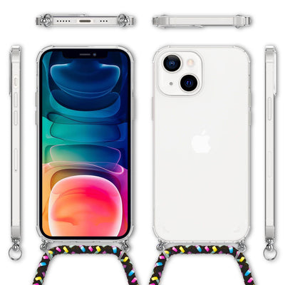 NALIA Handykette für iPhone 13 – Transparentes Hybrid-Case & Band – HANGIT (Anti-Gelb Rückseite & Verstellbar) – Marke aus Berlin Schwarz Bunt NALIA Transparente Hülle