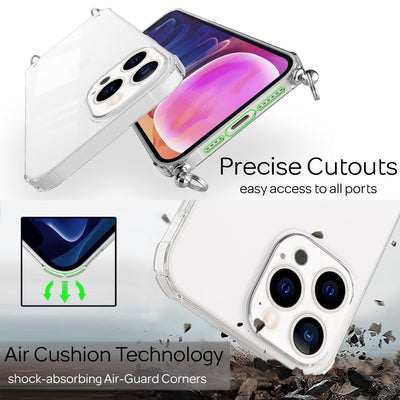NALIA Handykette für iPhone 13 Pro Max – Transparentes Hybrid-Case & Band – HANGIT (Anti-Gelb Rückseite & Verstellbar) – Marke aus Berlin Schwarz NALIA Transparente Hülle