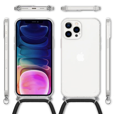 NALIA Handykette für iPhone 13 Pro Max – Transparentes Hybrid-Case & Band – HANGIT (Anti-Gelb Rückseite & Verstellbar) – Marke aus Berlin Schwarz NALIA Transparente Hülle