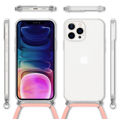 NALIA Handykette für iPhone 13 Pro Max – Transparentes Hybrid-Case & Band – HANGIT (Anti-Gelb Rückseite & Verstellbar) – Marke aus Berlin Pink NALIA Transparente Hülle