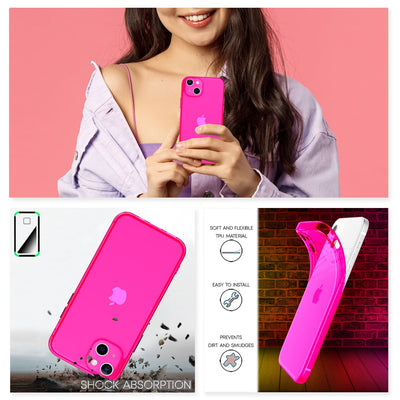 NALIA Neon Silikonhülle für iPhone 13 – Knallige Signal-Farbe & Linsenschutz – VIBE (Transparentes Case) – Marke aus Berlin Pink NALIA Neon Hülle