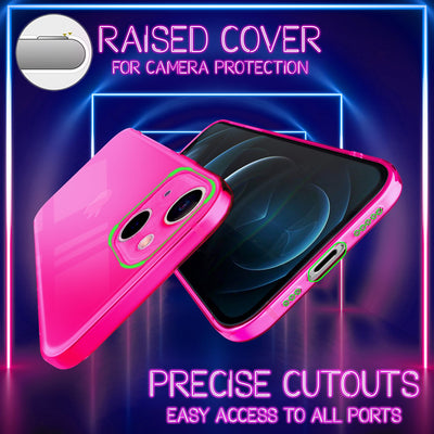 NALIA Neon Silikonhülle für iPhone 13 – Knallige Signal-Farbe & Linsenschutz – VIBE (Transparentes Case) – Marke aus Berlin Pink NALIA Neon Hülle