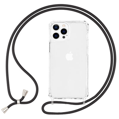 NALIA Handykette für iPhone 13 Pro Max – Transparentes Hybrid-Case & Band – HANGIT PRO (Anti-Gelb Rückseite & Verstellbar) – Marke aus Berlin Schwarz NALIA Transparente Hülle
