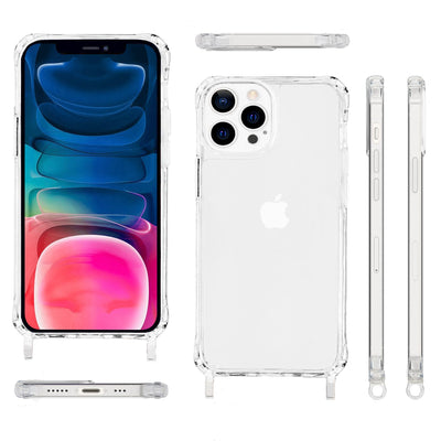 NALIA Handykette für iPhone 13 Pro Max – Transparentes Hybrid-Case & Band – HANGIT PRO (Anti-Gelb Rückseite & Verstellbar) – Marke aus Berlin Schwarz NALIA Transparente Hülle