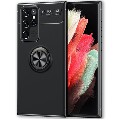 NALIA Ringhülle für Samsung Galaxy S22 Ultra – Ring-Ständer 360° & für Magnet-Halter – GRIP360 (Mattiertes Silikon Case) – Marke aus Berlin Schwarz NALIA Protective Hülle