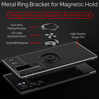 NALIA Ringhülle für Samsung Galaxy S22 Ultra – Ring-Ständer 360° & für Magnet-Halter – GRIP360 (Mattiertes Silikon Case) – Marke aus Berlin Schwarz NALIA Protective Hülle