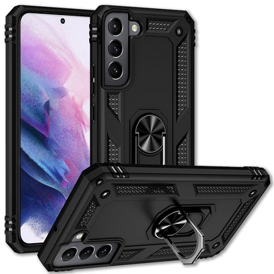 NALIA Panzerhülle für Samsung Galaxy S22 – Ring-Ständer 360° & Magnet-Halterung Kompatibel – RINGDEFEND (Stoßfestes Outdoor Case) – Marke aus Berlin Schwarz NALIA Protective Hülle