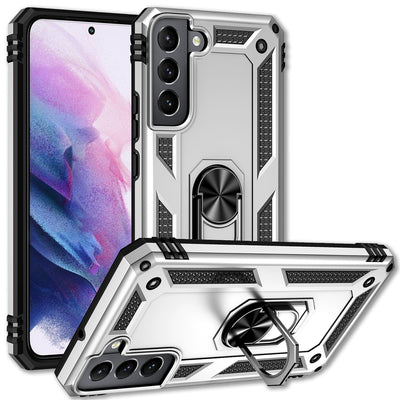 NALIA Panzerhülle für Samsung Galaxy S22 – Ring-Ständer 360° & Magnet-Halterung Kompatibel – RINGDEFEND (Stoßfestes Outdoor Case) – Marke aus Berlin Silber NALIA Protective Hülle