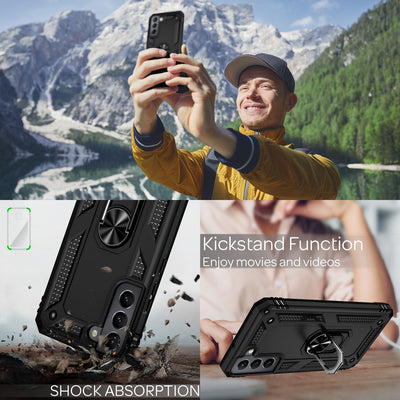 NALIA Panzerhülle für Samsung Galaxy S22 – Ring-Ständer 360° & Magnet-Halterung Kompatibel – RINGDEFEND (Stoßfestes Outdoor Case) – Marke aus Berlin Schwarz NALIA Protective Hülle