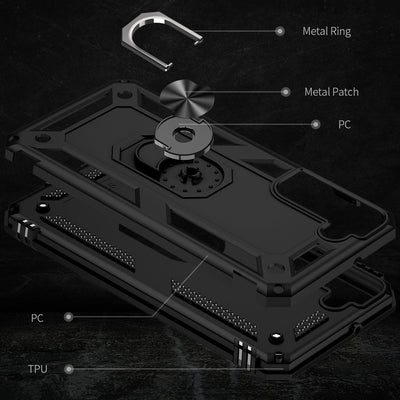 NALIA Panzerhülle für Samsung Galaxy S22 – Ring-Ständer 360° & Magnet-Halterung Kompatibel – RINGDEFEND (Stoßfestes Outdoor Case) – Marke aus Berlin Schwarz NALIA Protective Hülle