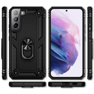 NALIA Panzerhülle für Samsung Galaxy S22 – Ring-Ständer 360° & Magnet-Halterung Kompatibel – RINGDEFEND (Stoßfestes Outdoor Case) – Marke aus Berlin Schwarz NALIA Protective Hülle