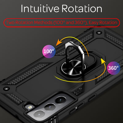 NALIA Panzerhülle für Samsung Galaxy S22 Plus – Ring-Ständer 360° & Magnet-Halterung Kompatibel – RINGDEFEND (Stoßfestes Outdoor Case) – Marke aus Berlin Schwarz NALIA Protective Hülle