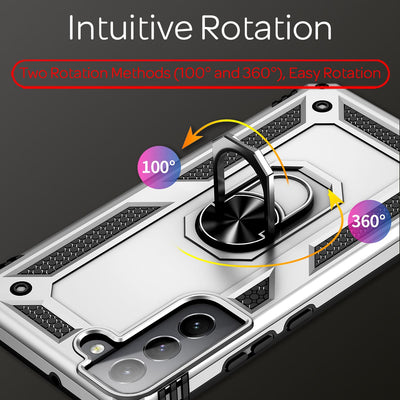NALIA Panzerhülle für Samsung Galaxy S22 Plus – Ring-Ständer 360° & Magnet-Halterung Kompatibel – RINGDEFEND (Stoßfestes Outdoor Case) – Marke aus Berlin Silber NALIA Protective Hülle