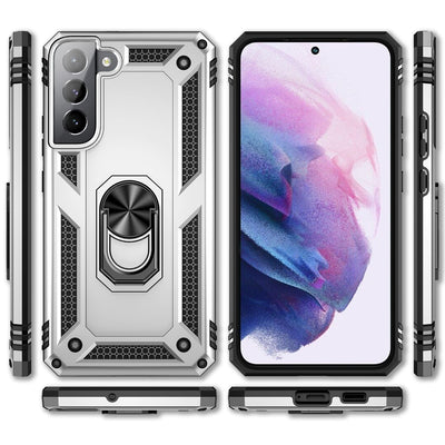 NALIA Panzerhülle für Samsung Galaxy S22 Plus – Ring-Ständer 360° & Magnet-Halterung Kompatibel – RINGDEFEND (Stoßfestes Outdoor Case) – Marke aus Berlin Silber NALIA Protective Hülle