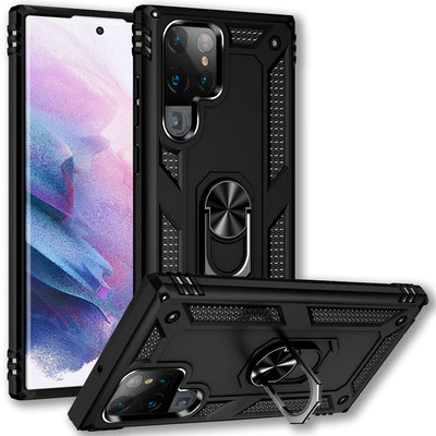 NALIA Panzerhülle für Samsung Galaxy S22 Ultra – Ring-Ständer 360° & Magnet-Halterung Kompatibel – RINGDEFEND (Stoßfestes Outdoor Case) – Marke aus Berlin Schwarz NALIA Protective Hülle