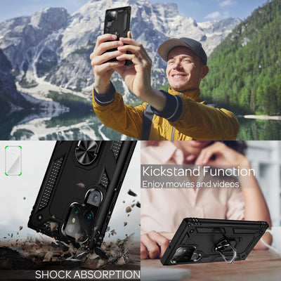 NALIA Panzerhülle für Samsung Galaxy S22 Ultra – Ring-Ständer 360° & Magnet-Halterung Kompatibel – RINGDEFEND (Stoßfestes Outdoor Case) – Marke aus Berlin Schwarz NALIA Protective Hülle