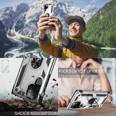NALIA Panzerhülle für Samsung Galaxy S22 Ultra – Ring-Ständer 360° & Magnet-Halterung Kompatibel – RINGDEFEND (Stoßfestes Outdoor Case) – Marke aus Berlin Silber NALIA Protective Hülle