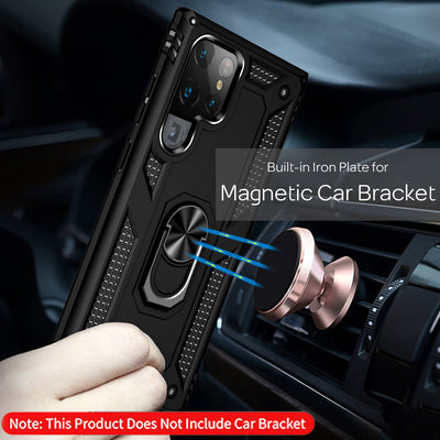 NALIA Panzerhülle für Samsung Galaxy S22 Ultra – Ring-Ständer 360° & Magnet-Halterung Kompatibel – RINGDEFEND (Stoßfestes Outdoor Case) – Marke aus Berlin Schwarz NALIA Protective Hülle
