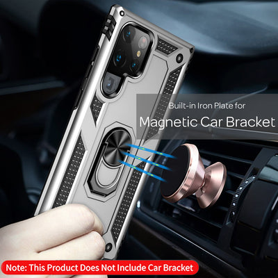 NALIA Panzerhülle für Samsung Galaxy S22 Ultra – Ring-Ständer 360° & Magnet-Halterung Kompatibel – RINGDEFEND (Stoßfestes Outdoor Case) – Marke aus Berlin Silber NALIA Protective Hülle
