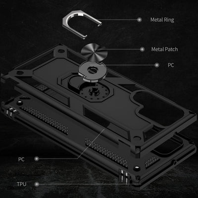 NALIA Panzerhülle für Samsung Galaxy S22 Ultra – Ring-Ständer 360° & Magnet-Halterung Kompatibel – RINGDEFEND (Stoßfestes Outdoor Case) – Marke aus Berlin Schwarz NALIA Protective Hülle