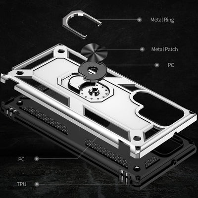 NALIA Panzerhülle für Samsung Galaxy S22 Ultra – Ring-Ständer 360° & Magnet-Halterung Kompatibel – RINGDEFEND (Stoßfestes Outdoor Case) – Marke aus Berlin Silber NALIA Protective Hülle