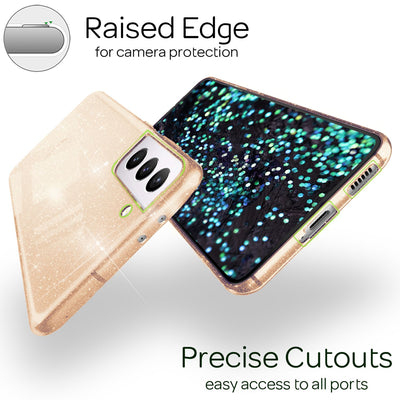 NALIA Glitzerhülle für Samsung Galaxy S22 – Funkelndes Silikon Case – DAZZLIN (Transparent & Stoßfest) – Marke aus Berlin Gold NALIA Transparente Hülle