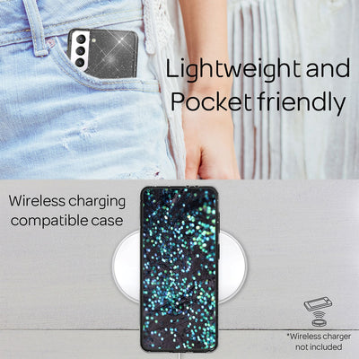 NALIA Glitzerhülle für Samsung Galaxy S22 – Funkelndes Silikon Case – DAZZLIN (Transparent & Stoßfest) – Marke aus Berlin Schwarz NALIA Transparente Hülle