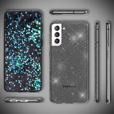 NALIA Glitzerhülle für Samsung Galaxy S22 – Funkelndes Silikon Case – DAZZLIN (Transparent & Stoßfest) – Marke aus Berlin Schwarz NALIA Transparente Hülle