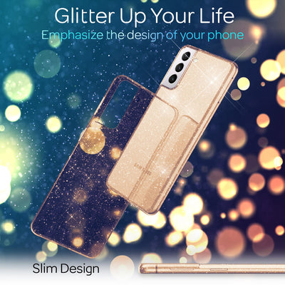 NALIA Glitzerhülle für Samsung Galaxy S22 Plus – Funkelndes Silikon Case – DAZZLIN (Transparent & Stoßfest) – Marke aus Berlin Gold NALIA Transparente Hülle