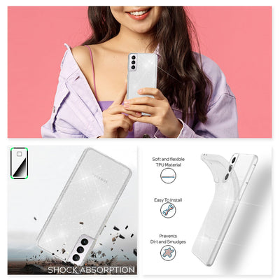 NALIA Glitzerhülle für Samsung Galaxy S22 Plus – Funkelndes Silikon Case – DAZZLIN (Transparent & Stoßfest) – Marke aus Berlin Transparent NALIA Transparente Hülle