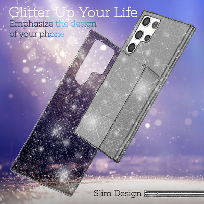 NALIA Glitzerhülle für Samsung Galaxy S22 Ultra – Funkelndes Silikon Case – DAZZLIN (Transparent & Stoßfest) – Marke aus Berlin Schwarz NALIA Transparente Hülle
