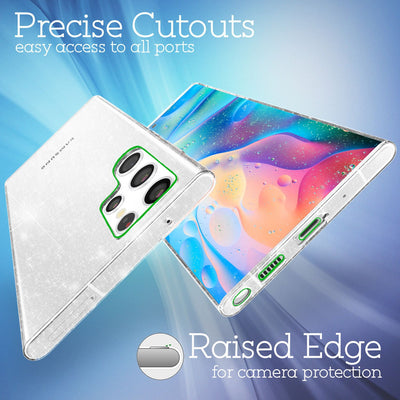 NALIA Glitzerhülle für Samsung Galaxy S22 Ultra – Funkelndes Silikon Case – DAZZLIN (Transparent & Stoßfest) – Marke aus Berlin Transparent NALIA Transparente Hülle