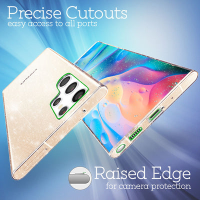 NALIA Glitzerhülle für Samsung Galaxy S22 Ultra – Funkelndes Silikon Case – DAZZLIN (Transparent & Stoßfest) – Marke aus Berlin Gold NALIA Transparente Hülle