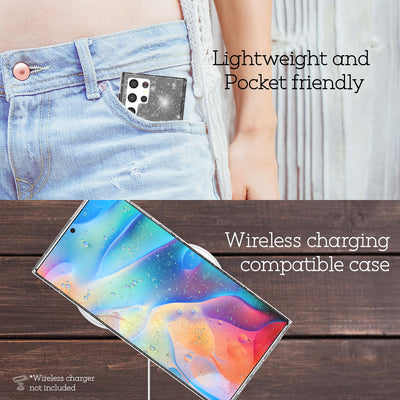 NALIA Glitzerhülle für Samsung Galaxy S22 Ultra – Funkelndes Silikon Case – DAZZLIN (Transparent & Stoßfest) – Marke aus Berlin Schwarz NALIA Transparente Hülle