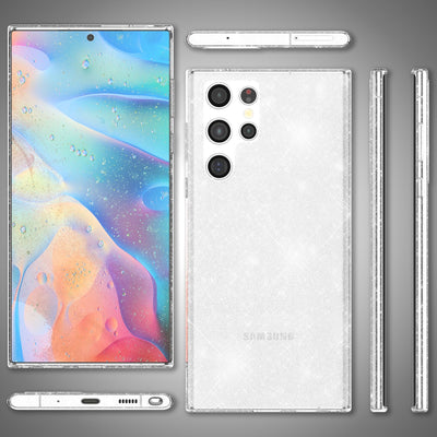 NALIA Glitzerhülle für Samsung Galaxy S22 Ultra – Funkelndes Silikon Case – DAZZLIN (Transparent & Stoßfest) – Marke aus Berlin Transparent NALIA Transparente Hülle