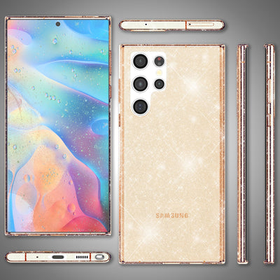 NALIA Glitzerhülle für Samsung Galaxy S22 Ultra – Funkelndes Silikon Case – DAZZLIN (Transparent & Stoßfest) – Marke aus Berlin Gold NALIA Transparente Hülle