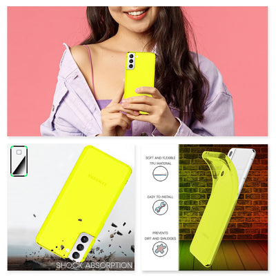 NALIA Neon Silikonhülle für Samsung Galaxy S22 – Knallige Signal-Farbe & Linsenschutz – VIBE (Transparentes Case) – Marke aus Berlin Gelb NALIA Transparente Hülle