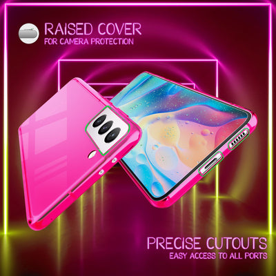 NALIA Neon Silikonhülle für Samsung Galaxy S22 – Knallige Signal-Farbe & Linsenschutz – VIBE (Transparentes Case) – Marke aus Berlin Pink NALIA Transparente Hülle