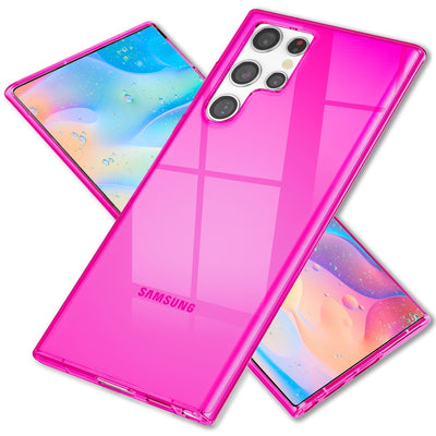NALIA Neon Silikonhülle für Samsung Galaxy S22 Ultra – Knallige Signal-Farbe & Linsenschutz – VIBE (Transparentes Case) – Marke aus Berlin Pink NALIA Transparente Hülle