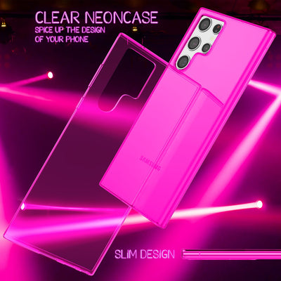 NALIA Neon Silikonhülle für Samsung Galaxy S22 Ultra – Knallige Signal-Farbe & Linsenschutz – VIBE (Transparentes Case) – Marke aus Berlin Pink NALIA Transparente Hülle