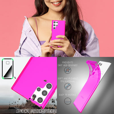 NALIA Neon Silikonhülle für Samsung Galaxy S22 Ultra – Knallige Signal-Farbe & Linsenschutz – VIBE (Transparentes Case) – Marke aus Berlin Pink NALIA Transparente Hülle
