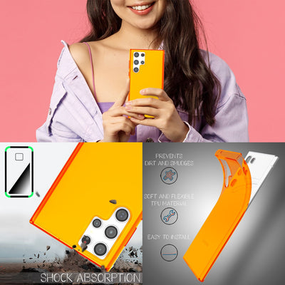NALIA Neon Silikonhülle für Samsung Galaxy S22 Ultra – Knallige Signal-Farbe & Linsenschutz – VIBE (Transparentes Case) – Marke aus Berlin Orange NALIA Transparente Hülle