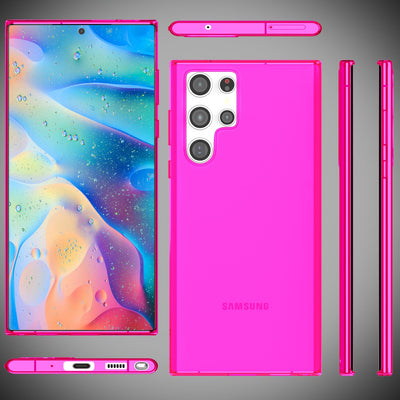 NALIA Neon Silikonhülle für Samsung Galaxy S22 Ultra – Knallige Signal-Farbe & Linsenschutz – VIBE (Transparentes Case) – Marke aus Berlin Pink NALIA Transparente Hülle