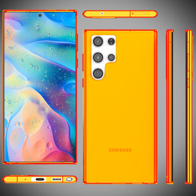 NALIA Neon Silikonhülle für Samsung Galaxy S22 Ultra – Knallige Signal-Farbe & Linsenschutz – VIBE (Transparentes Case) – Marke aus Berlin Orange NALIA Transparente Hülle
