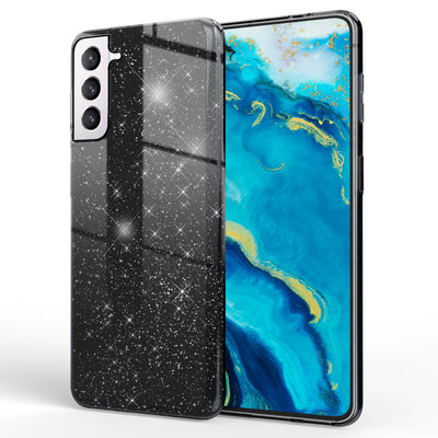 NALIA Glitzerhülle für Samsung Galaxy S22 – Funkelnder Glitzer-Look & Grip – SHINEPOP (Silikon Case) – Marke aus Berlin Schwarz NALIA Protective Hülle